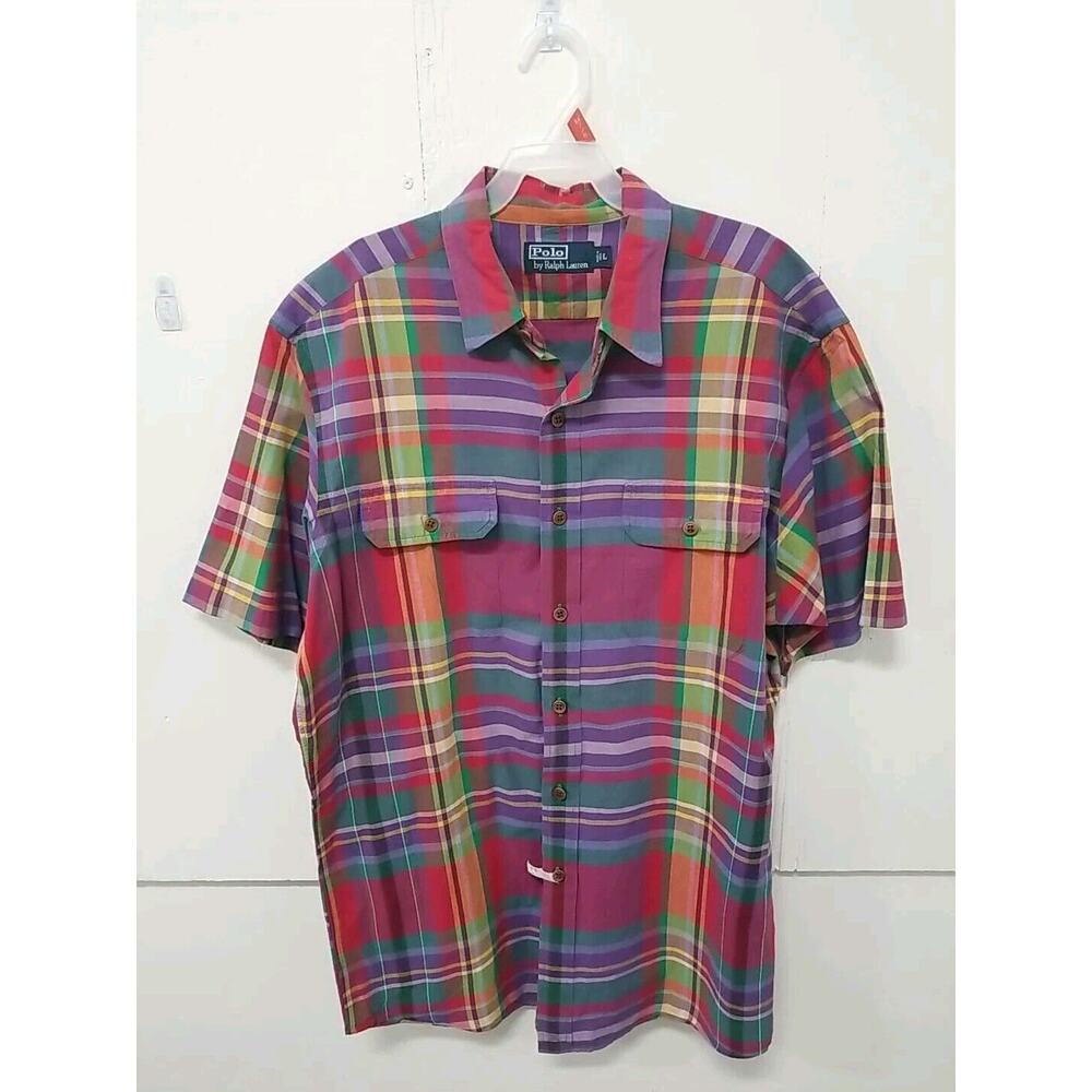 Mens Polo Ralph Lauren Classic Fit Plaid Oxford Long Sleeve Shirt Multi Large